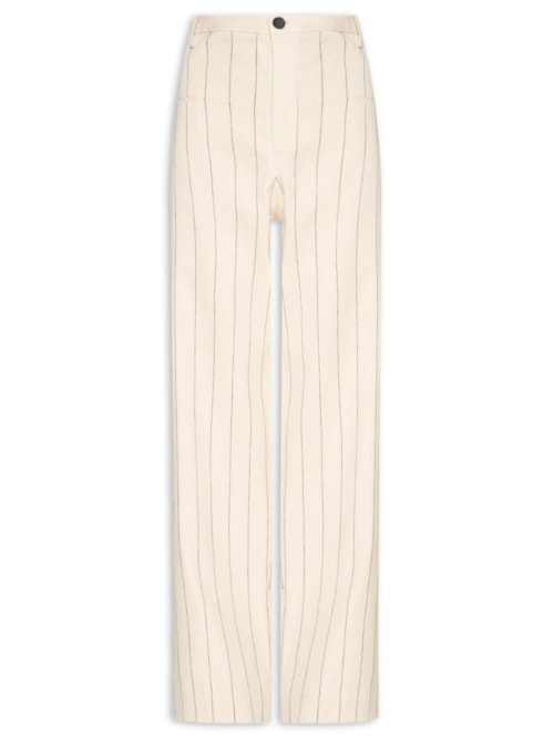 Calça Feminina Risca De Giz Pespontada - Off White Calça Feminina Risca De Giz Pespontada - Off White