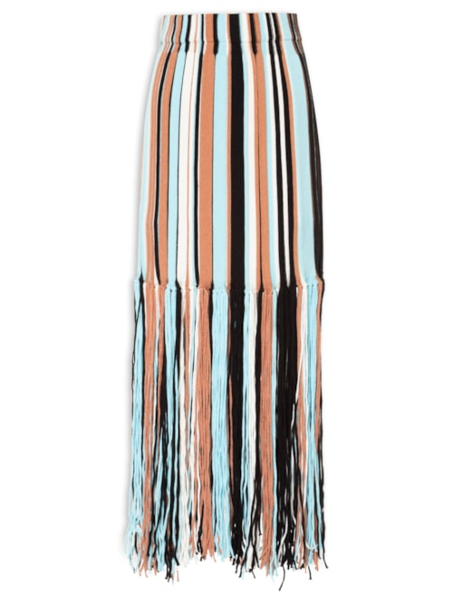 Saia Feminina Com Franjas Em Tricot - Azul Saia Feminina Com Franjas Em Tricot - Azul