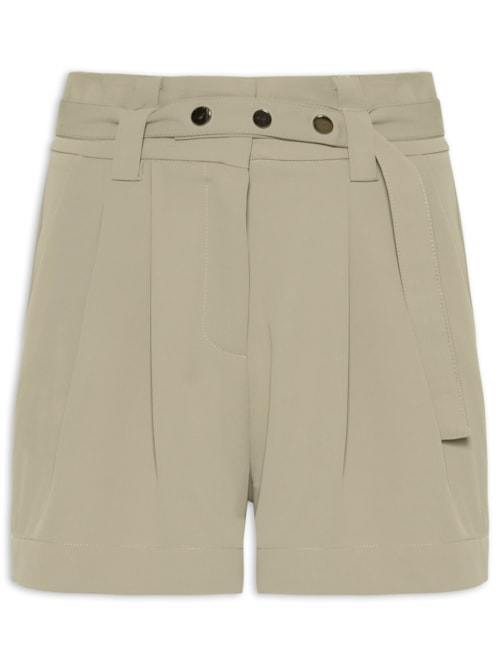 Short Feminino Alfaiataria Com Cinto - Cinza