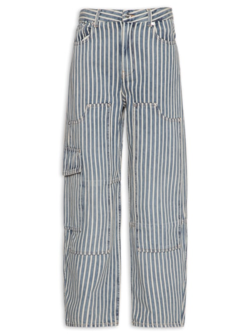 Calça Feminina Light Stripe Denim Carpenter Jeans - Azul Calça Feminina Light Stripe Denim Carpenter Jeans - Azul