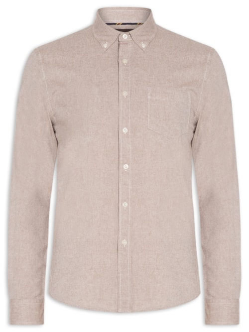 Camisa Masculina Oxford Com Bolso - Bege Camisa Masculina Oxford Com Bolso - Bege