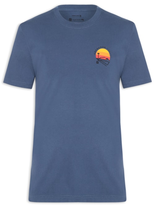 Camiseta Masculina Manga Curta Gola Careca Vintage Arpoador Patch - Azul Camiseta Masculina Manga Curta Gola Careca Vintage Arpoador Patch - Azul