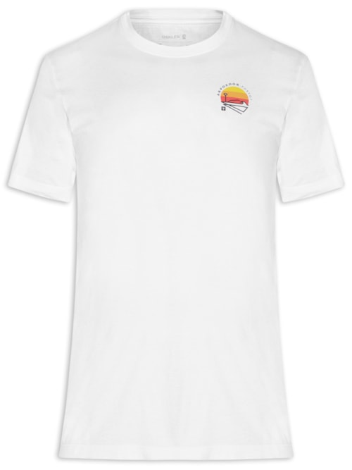Camiseta Masculina Manga Curta Gola Careca Vintage Arpoador Patch - Branco Camiseta Masculina Manga Curta Gola Careca Vintage Arpoador Patch - Branco