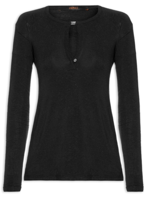 Blusa Feminina Raglan Desconstruída Básica - Preto