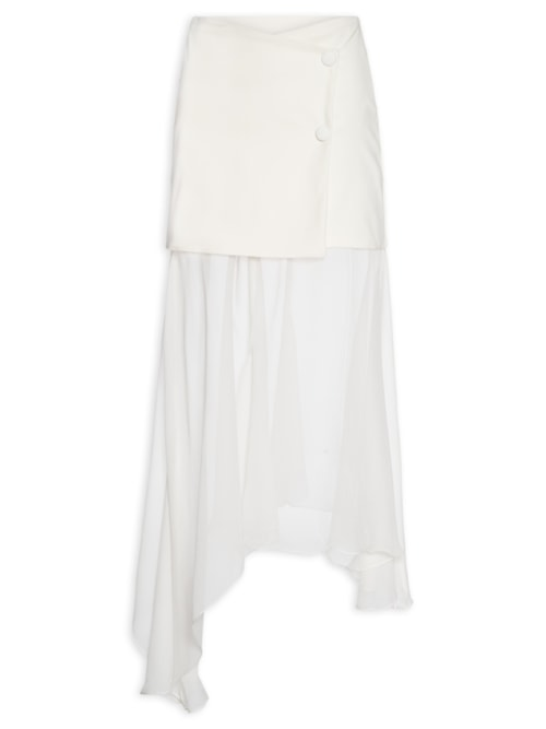 Saia Midi Com Pala Em Seda Pura - Off White Saia Midi Com Pala Em Seda Pura - Off White