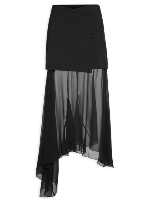 Saia Midi Com Pala Em Seda Pura - Preto Saia Midi Com Pala Em Seda Pura - Preto