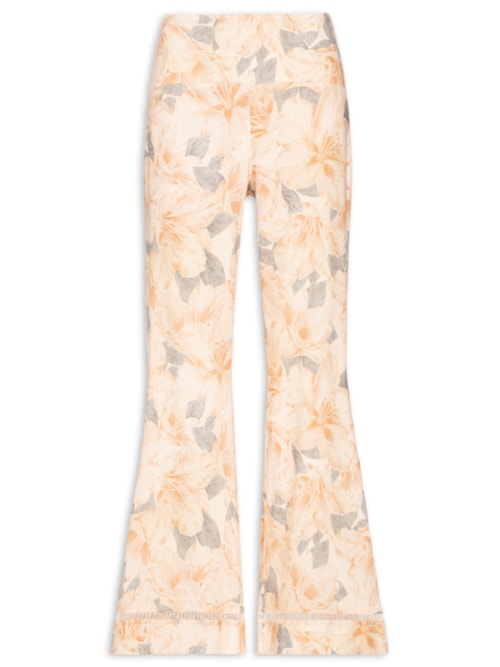 Calça Pantalona Estampa Flora - Bege Calça Pantalona Estampa Flora - Bege