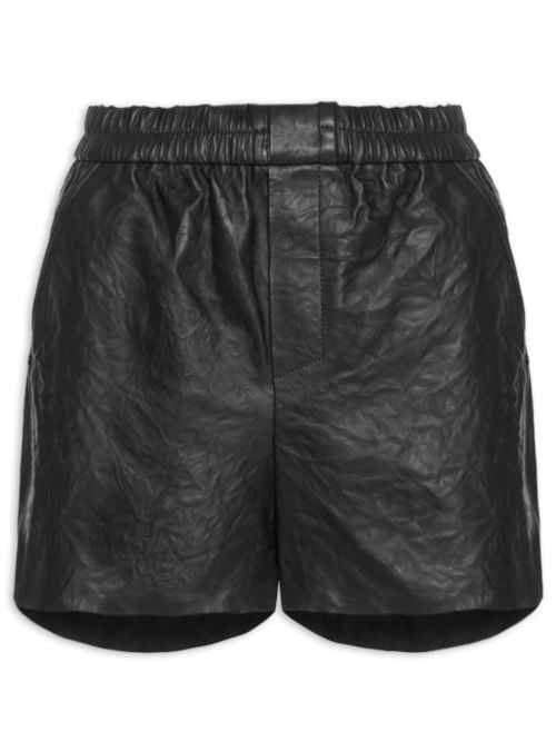 Short Feminino De Couro Box Vintage - Preto