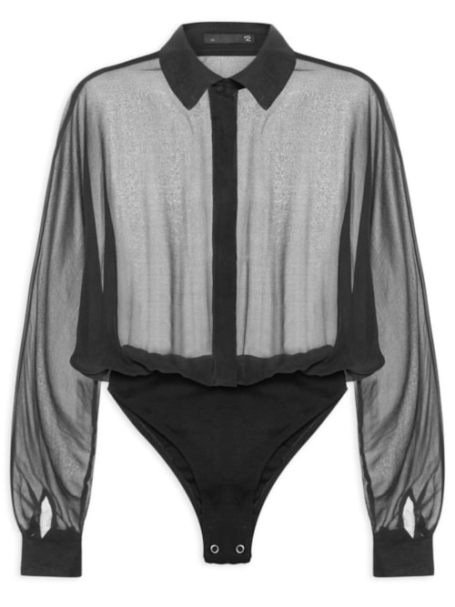 Body Feminino Camisa Com Manga Morcego Em Seda Pura - Preto Body Feminino Camisa Com Manga Morcego Em Seda Pura - Preto