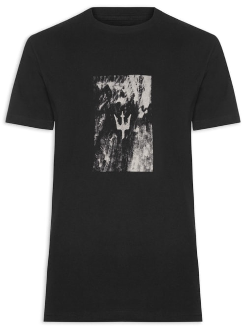 Camiseta Masculina Vintage Tridente Areia Manga Curta - Preto Camiseta Masculina Vintage Tridente Areia Manga Curta - Preto