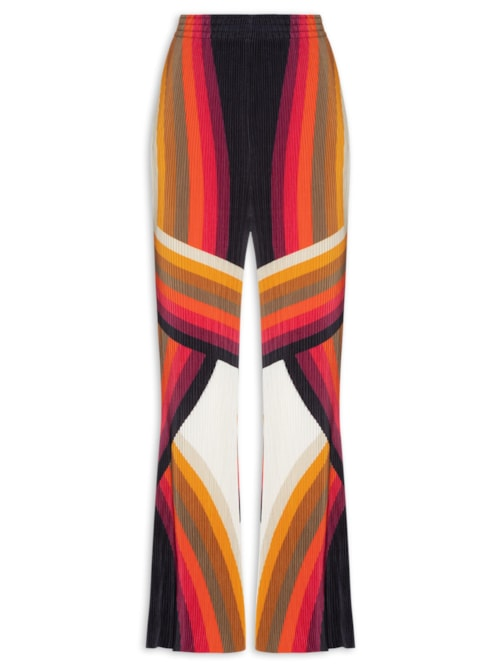 Calça Feminina Reta Plisse Onda - Laranja Calça Feminina Reta Plisse Onda - Laranja