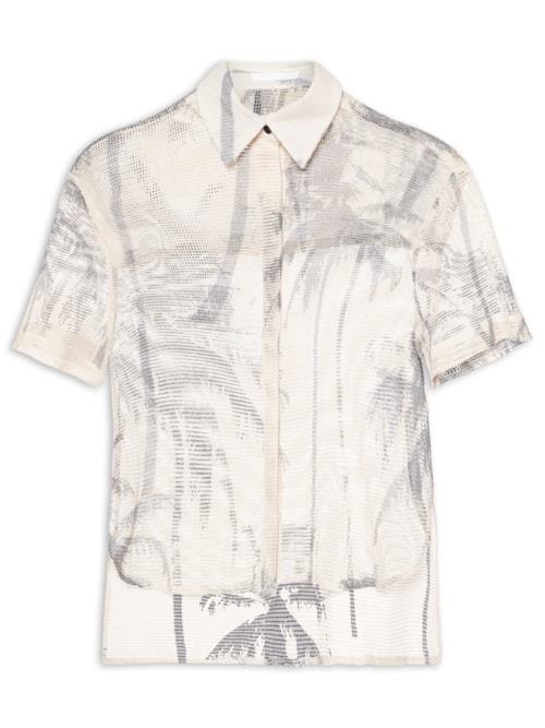 Camisa Feminina Manga Curta Tela Coqueiro - Bege