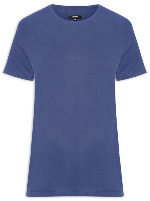Camiseta Masculina Básica Slim Canelado Gola Careca - Azul Camiseta Masculina Básica Slim Canelado Gola Careca - Azul