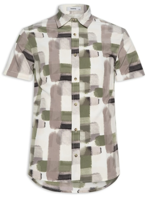 Camisa Masculina Manga Curta Estampada - Verde Camisa Masculina Manga Curta Estampada - Verde