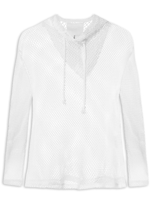 Camisa Feminina Capuz Layers Tela - Branco Camisa Feminina Capuz Layers Tela - Branco