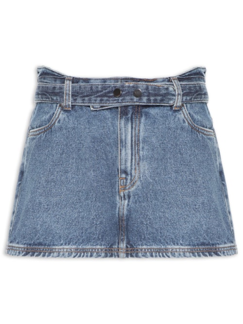 Saia Jeans Mini Com Cinto - Azul