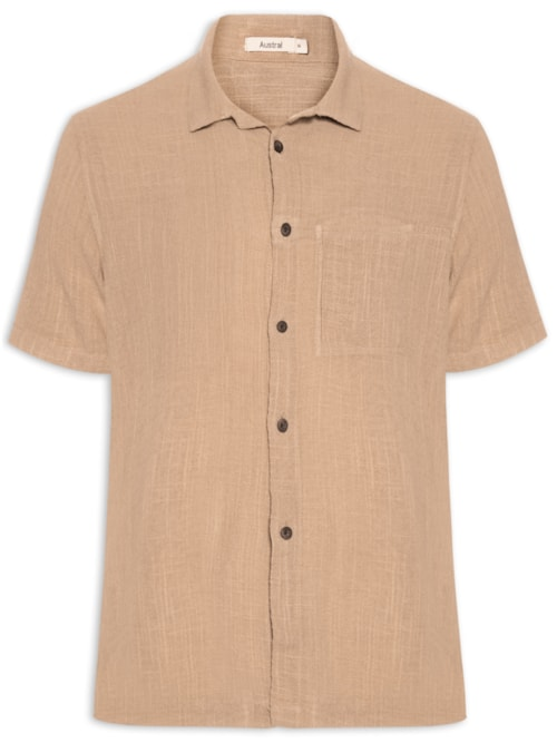 Camisa Masculina Carmel Manga Curta - Bege Camisa Masculina Carmel Manga Curta - Bege