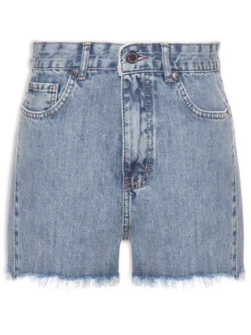 Short Feminino Jeans Costura Deslocada Bordado - Azul