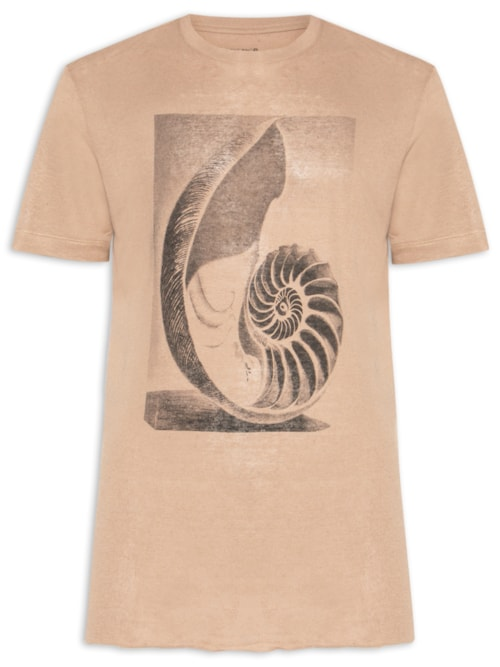 Camiseta Masculina Manga Curta Gola Careca Concha Caiçara - Bege Camiseta Masculina Manga Curta Gola Careca Concha Caiçara - Bege