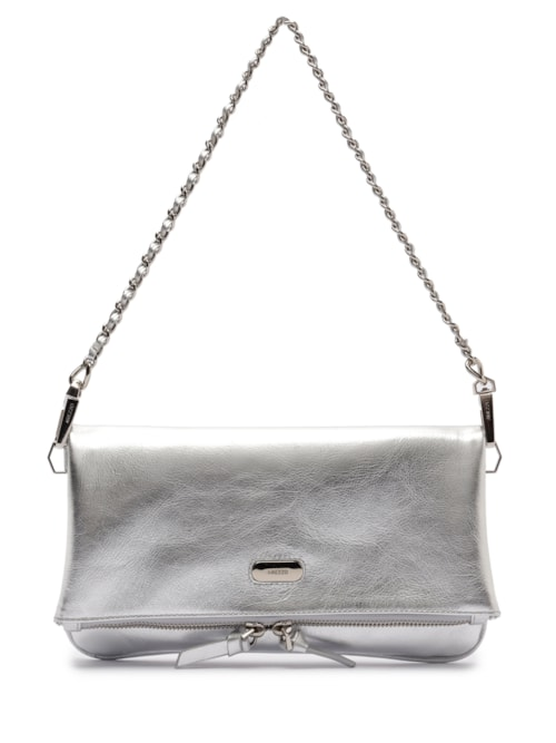 Bolsa Feminina Tiracolo Couro Média Dobrável - Prateado