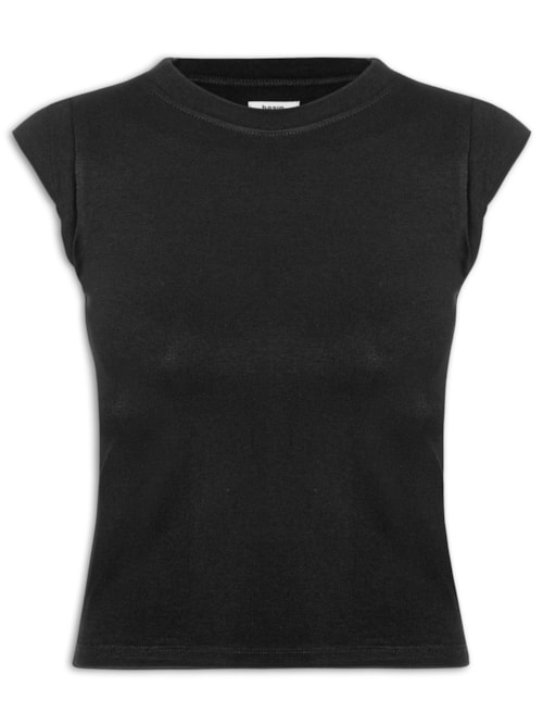 Camiseta Feminina Manga Sobreposta - Preto Camiseta Feminina Manga Sobreposta - Preto