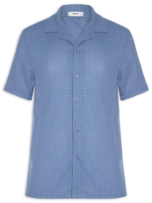 Camisa Masculina Manga Curta Em Tricot - Azul Camisa Masculina Manga Curta Em Tricot - Azul