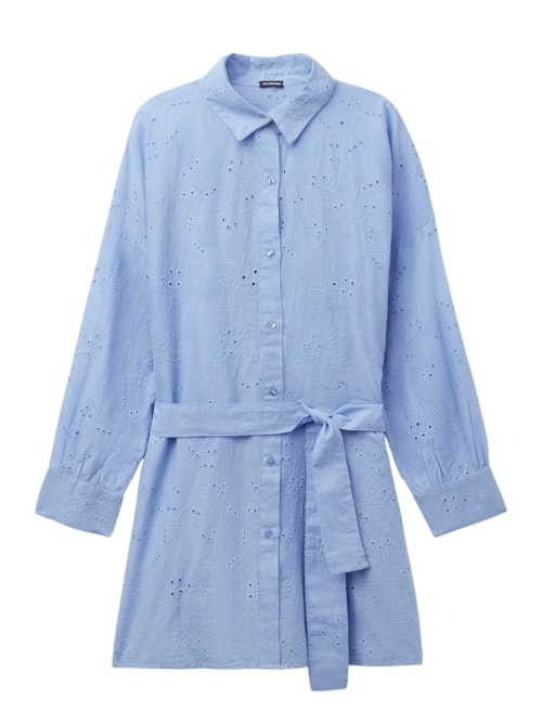 Camisa Longa Com Bordado Sangallo - Azul Camisa Longa Com Bordado Sangallo - Azul