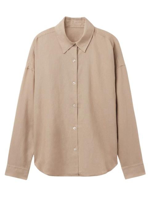 Camisa Curta Em Linho e Viscose - Bege Camisa Curta Em Linho e Viscose - Bege