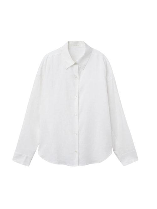 Camisa Curta Em Linho e Viscose - Branco Camisa Curta Em Linho e Viscose - Branco