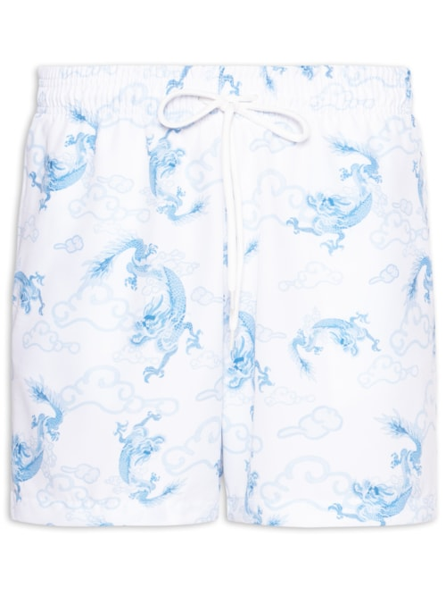 Short Masculino Beachwear Estampa Dragão - Branco