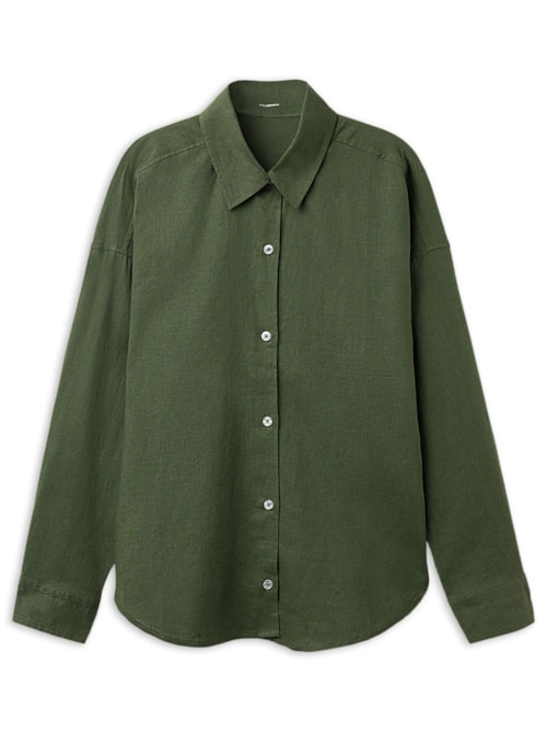 Camisa Curta Em Linho e Viscose - Verde Camisa Curta Em Linho e Viscose - Verde