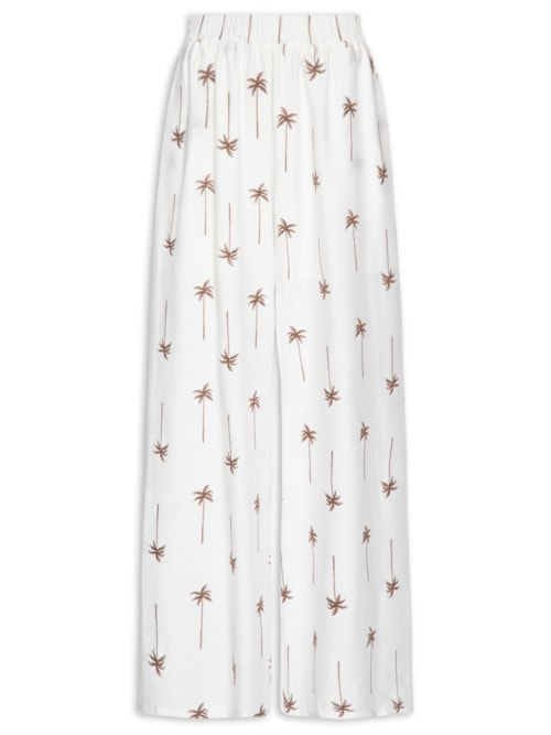 Calça Feminina Pantalona Bordada - Off White