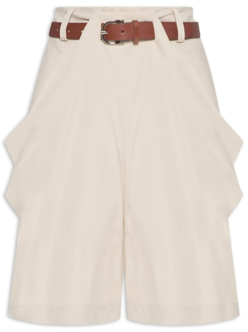 Short Feminino Prega Alfaiataria com Cinto - Bege Short Feminino Prega Alfaiataria com Cinto - Bege