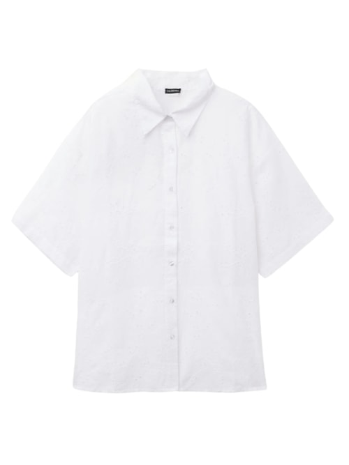 Camisa Curta Com Bordado Sangallo - Branco Camisa Curta Com Bordado Sangallo - Branco