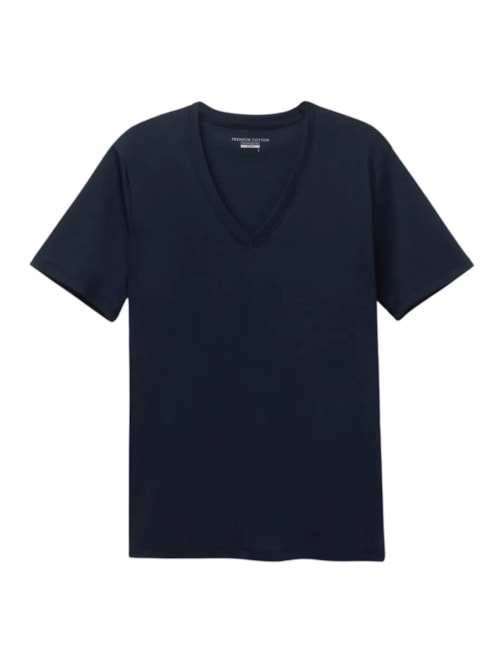 Camiseta Com Decote v Em Algodão Premium - Azul