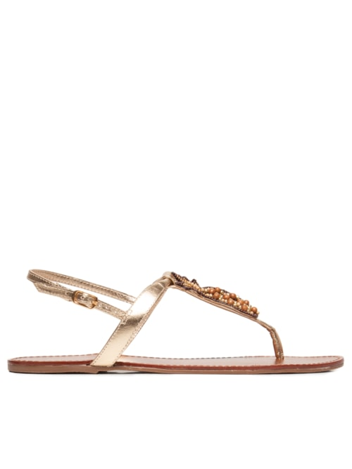 Sandália Feminina Rasteira Leather Metal - Dourado Sandália Feminina Rasteira Leather Metal - Dourado
