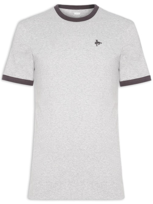 Camiseta Masculina Retro Embroidered Ringer Neck - Cinza