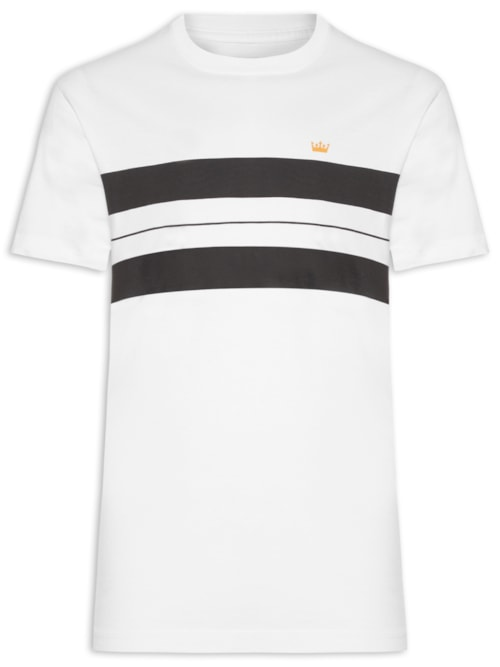 Camiseta Masculina Manga Curta Gola Careca Vintage Pranchão Listrado - Branco Camiseta Masculina Manga Curta Gola Careca Vintage Pranchão Listrado - Branco
