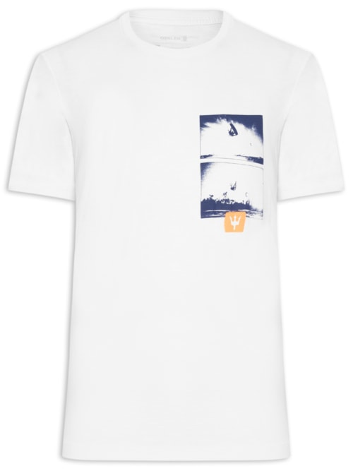 Camiseta Masculina Manga Curta Gola Careca Rough Kite Shots Slim - Branco Camiseta Masculina Manga Curta Gola Careca Rough Kite Shots Slim - Branco