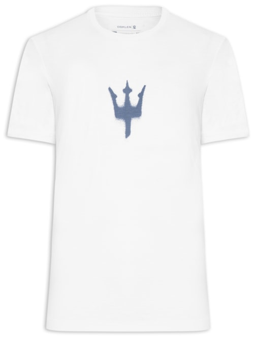 Camiseta Masculina Manga Curta Gola Careca Slim Rough Tridente Spray - Branco Camiseta Masculina Manga Curta Gola Careca Slim Rough Tridente Spray - Branco