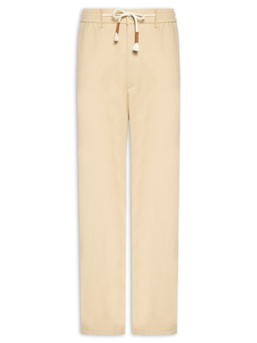 Calça Masculina Sarja Cós Elástico Cordão Slim - Bege