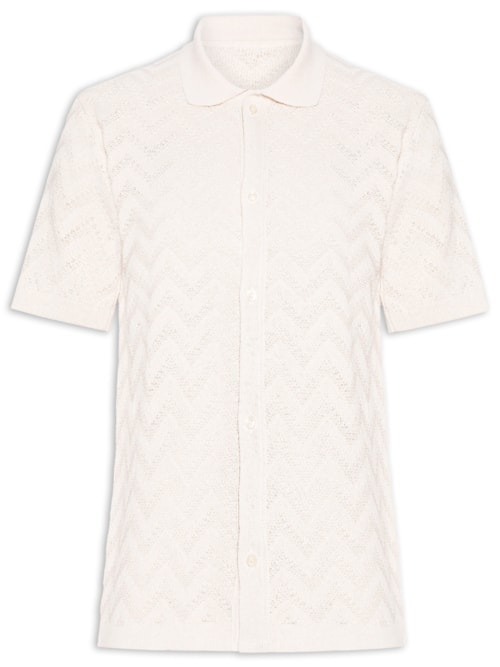 Camisa Casual Masculina Tricot Waves Regular - Off White