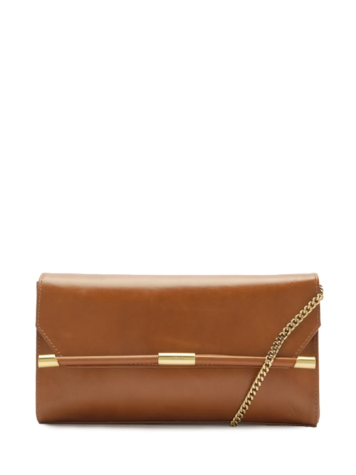 Bolsa Feminina Tiracolo Couro Média Corrente Metais - Marrom