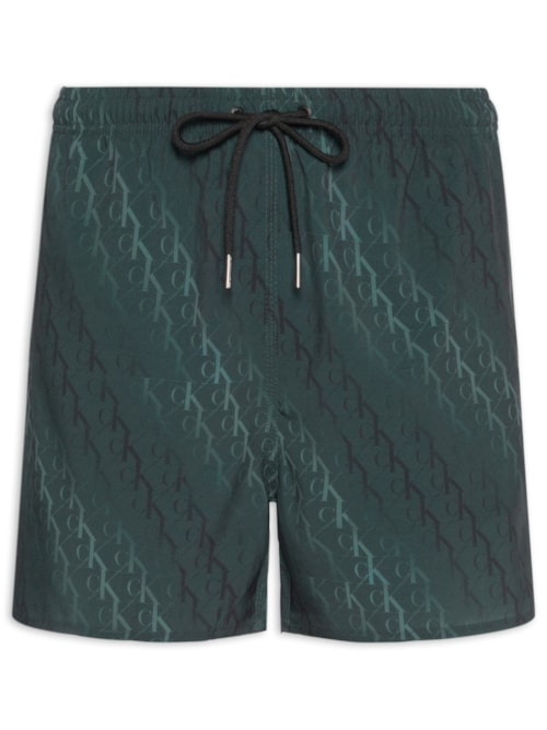 Short Masculino De Praia Com Elástico Monograma - Preto