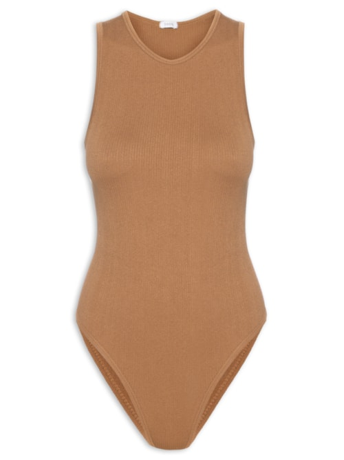 Body Comfy Sem Costura Decote Careca - Marrom