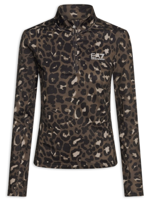 Blusa Feminina Estampada Gola Alta Com Zíper - Marrom Blusa Feminina Estampada Gola Alta Com Zíper - Marrom