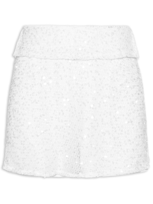 Short Saia Tela Paetê - Branco