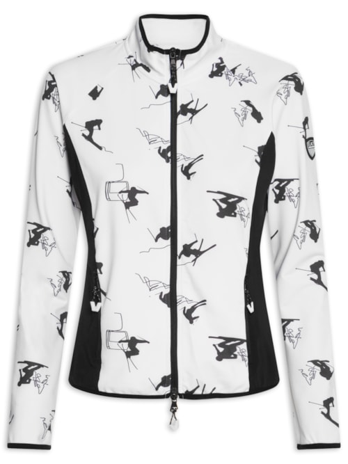 Jaqueta Feminina Estampada Com Recorte Lateral - Branco Jaqueta Feminina Estampada Com Recorte Lateral - Branco