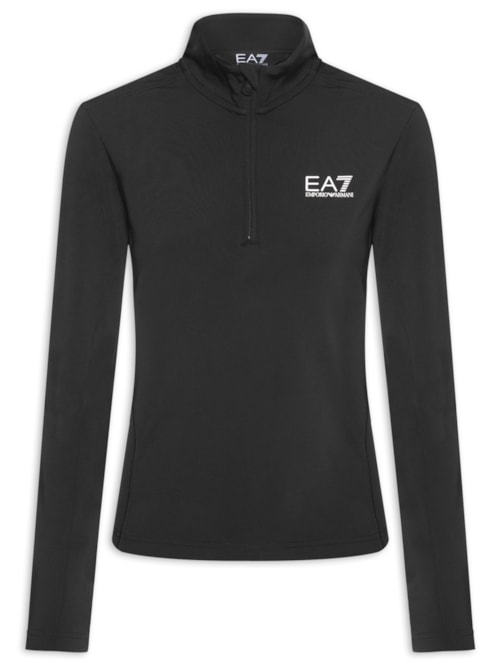 Blusa Feminina Estampada Gola Alta Com Zíper - Preto Blusa Feminina Estampada Gola Alta Com Zíper - Preto