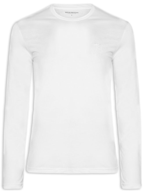 Camiseta Masculina Pijama ML Sleeve Crew Neck - Branco Camiseta Masculina Pijama ML Sleeve Crew Neck - Branco